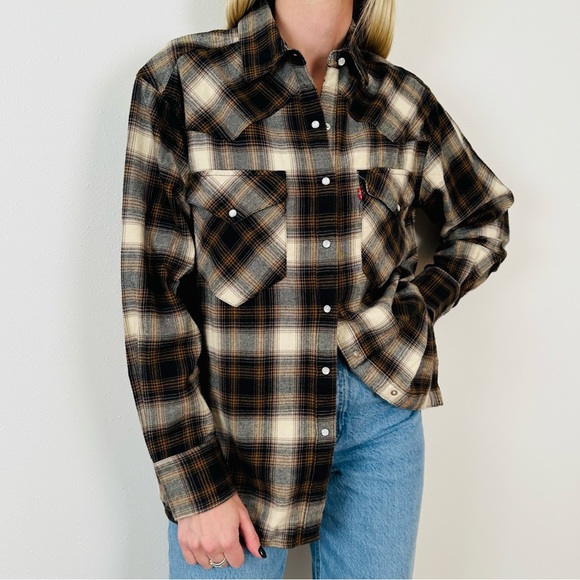 New Levi's Dylan Oversized Western Snap Buttons Flannel Shirt Plaid - Picture 5 of 11